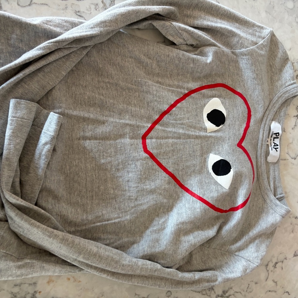 Comme des Garcons Gray Tee with Red Heart Design